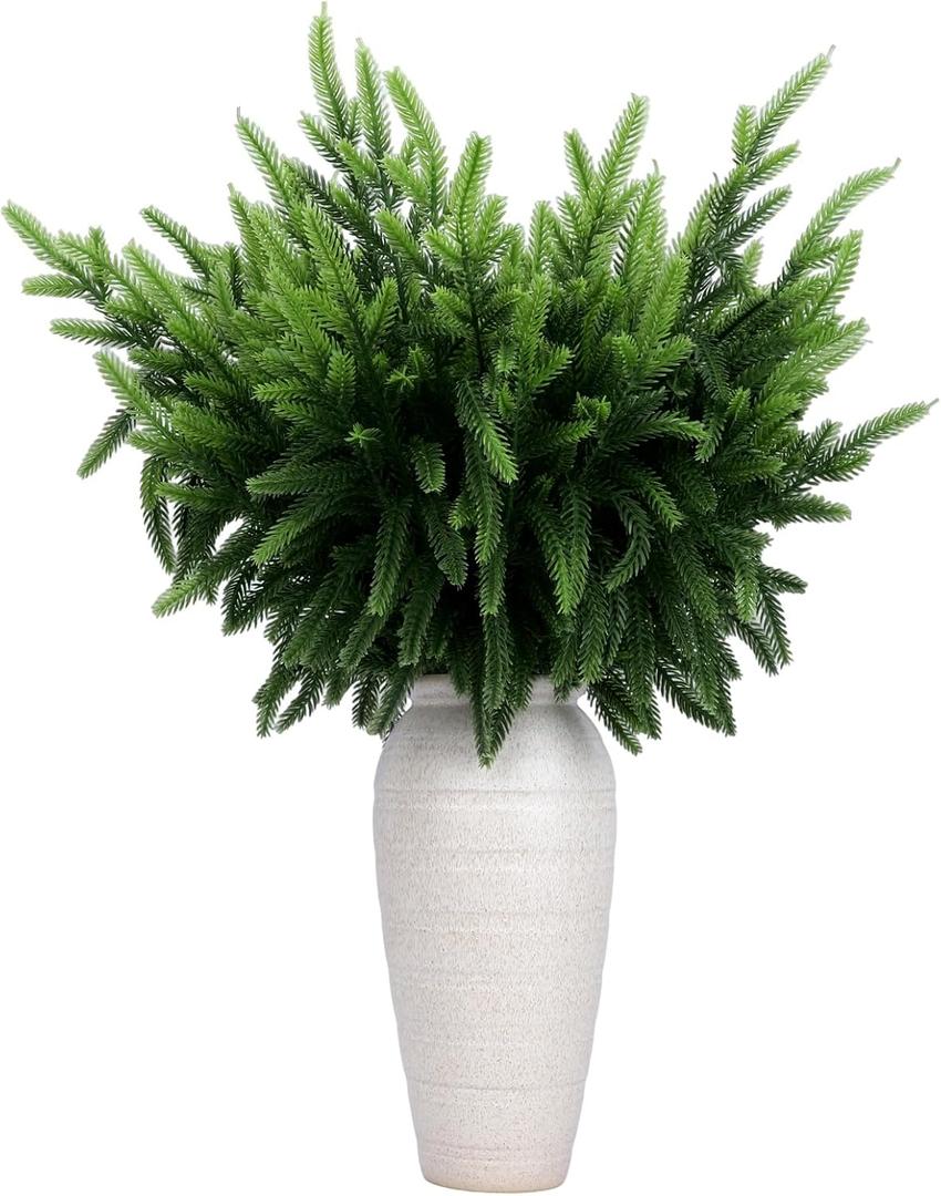 16 Pcs Realistic Norfolk Pine Stems, 18" Artificial Norfolk Pine Branches, Faux Christmas Greenery Evergreen Stems Picks for Vase DIY Crafts Christmas Green Decorations Indoor Home Dcor