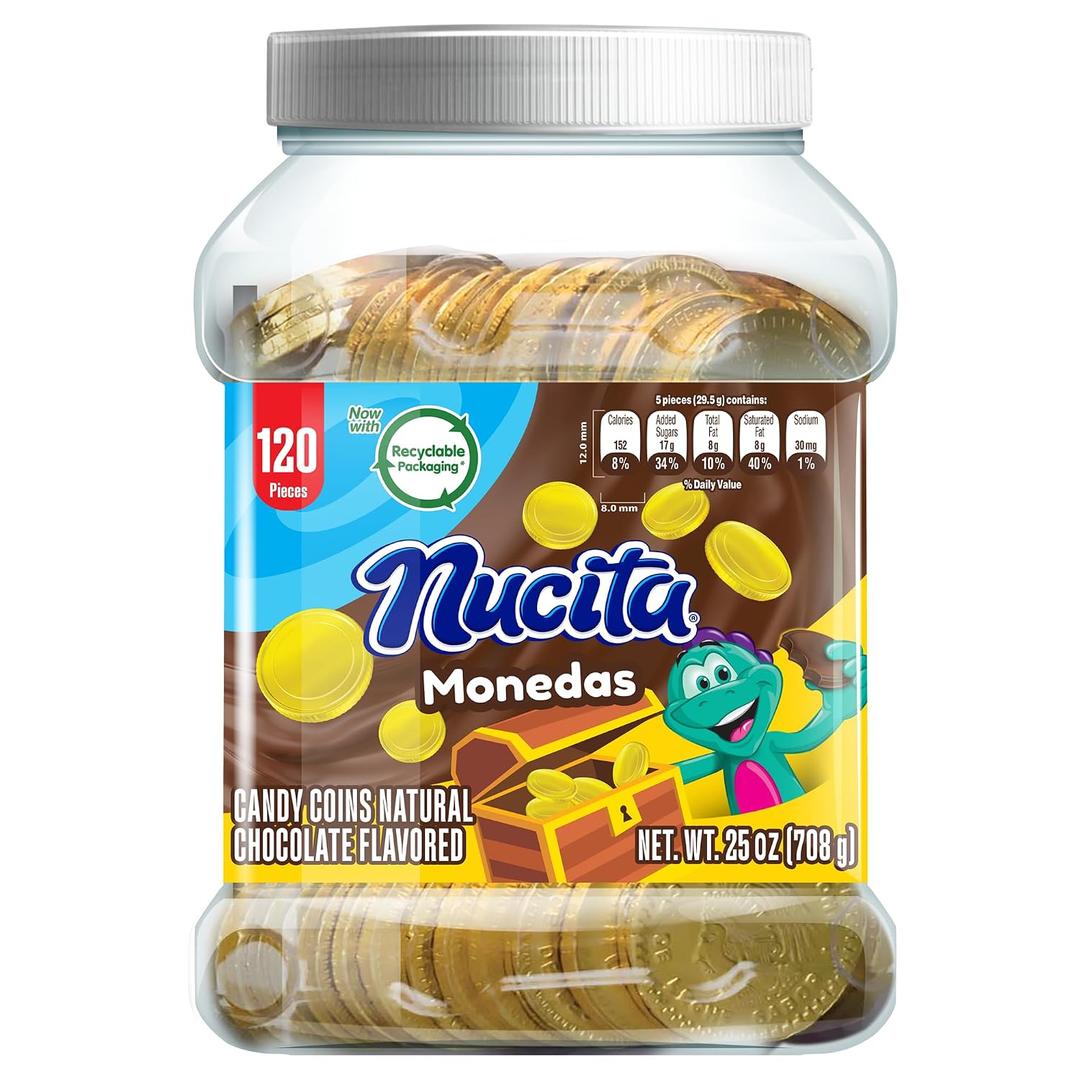 Nucita Monedas Gold Jar, Chocolate Flavored Candy Coins, 120 Coins, 25 oz (Pack of 1) (EXP 02/28/26)