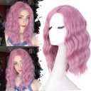 ENTRANCED STYLES Pink Wig for Women - Short Bob Purple Pink Wigs 14 inch Middle Part Curly Wavy Synthetic Cosplay Costume Hair for White Women Girls Daily Party Colorful Hair Wigs