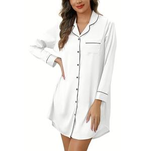Samring Womens Night Shirts for Sleeping Satin Nightshirt Long Sleeve Button Down Sleepshirt Silk Pajamas Nightgown White XXL