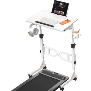 Oransail Small Standing Desk with Wheels, 29.5-45.3 Inch Adjustable Height, Portable Treadmill Desk, Rolling Computer Table for Walking Pad with a Cup Holder and a Hook, Compact