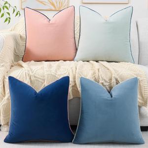 Mecatny Soft Velvet Throw Pillow Covers 18x18 inch Set of 4, Colorful Decorative Pillow Covers with 4-Color Mix and Match for Bedroom Living Room, Blue & Pink