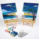 VOCHIC 2 Pack Sip and Paint Kit Pre Drawn Canvas for Painting for Adults Couples Date Night Games Outline Canvas Party Art Set Paints Brushes Pallets Valentine (12x16 Inches, Beach and Heart)