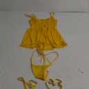 Lilosy Sexy Garter Belt Mesh Lace Babydoll Lingerie Dress Set with Thong (Small, Yellow)