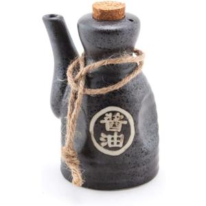 Japanese Glazed Ceramic Soy Sauce Dispenser with Cork Stopper, 4 1/2 Inches