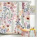 Riyidecor Cute Floral Flower Shower Curtain for Bathroom Decor 72Wx72H Watercolor Spring Botanical Plant Rustic Nature Herbs Grey Gray Art Printed Fabric Polyester Waterproof 12 Pack Plastic Hooks