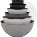 BoxedHome BPA Free Plastic Round Mixing Bowl with Lids, 12 Pack Nesting Bowls with Lids Set, Microwave and Dishwasher Safe Prep & Serving Bowls Great for Mixing, Baking, Serving (Grey, 12pcs)