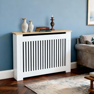 Wisfor Deep Tall Radiator Cover Cabinet: External 36.4inch Height Heater Covers with Natural Wood Texture Top - Inner 35.6inch Thickened MDF Radiator Shelf for Home (Vertical-M 35.6x41.3x7.1in)