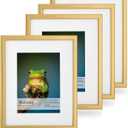 VIOLABBEY 8x10 Picture Frames Set of 4, Fits 5x7 Pictures with Ivory Mat or 8x10 Without Mat, Vertical or Horizontal for Wall or Tabletop Display, Semi Tempered Glass, Light Gold