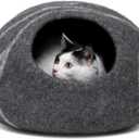 MEOWFIA Cat Cave  Premium Felt Cat Bed for Indoor Cats, Handmade Merino Wool (Dark Grey, Medium)