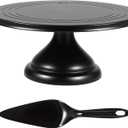 12 Inch Cake Stand, Round Cake Holder with Spatula, Cakes Plate with Detachable Base, Dessert Table Display Set, Cupcake Decorating for Birthday Parties, Weddings, Baking (2 Pack)(Black)