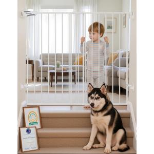 Babelio Baby Gate for Stairs & Doorways, Extra Tall| No Bottom Bar| Easy Installation| One-handed Operation| Auto-close| Hardware Mount (Drill Needed) Safety Dog/Pet Gate Indoor (White, 34" H, 26-43" W-Standard)