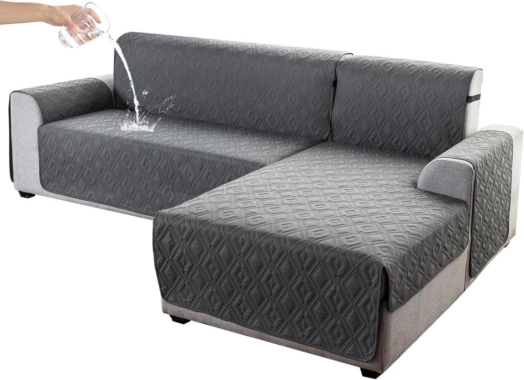 Genina Sectional Couch Covers for Dogs L Shaped Sofa Covers Chaise Lounge Cover Reversible Couch Covers for Sectional Sofa L Shape Furniture Protectors Cover for Pets, Kids (Dark Gray, Small)
