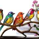 Stained Glass Birds on a Branch Desktop Ornaments Bird Decor, Bird Figurines Decorations for The Home Decor, Gifts for Bird Lovers