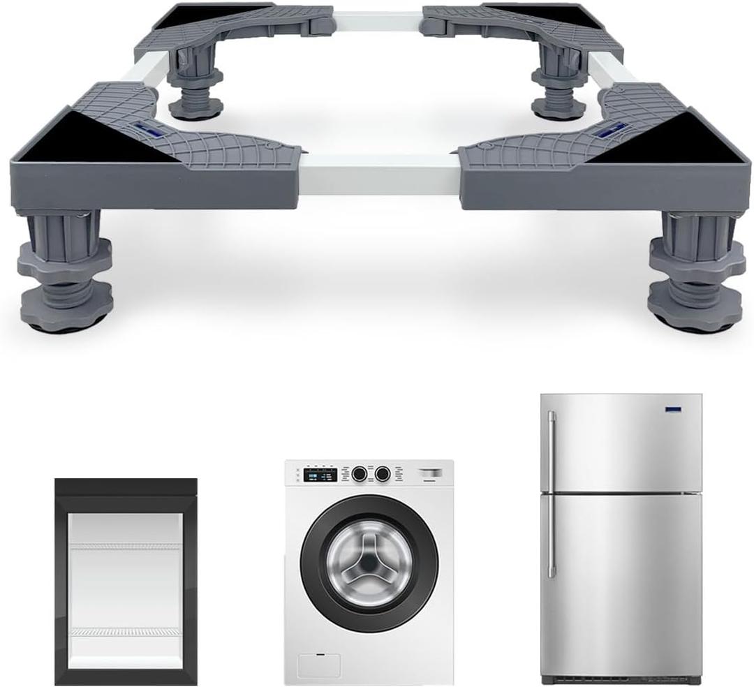 KUPAO Mini Fridge Stand Adjustable Universal Base with 4 Strong Feet Washer Dryer Pedestal for Small Refrigerator, Portable Compact Washer or Dryer, Grey