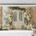 Kate Spring White Door Backdrop Wedding Floral Background White Flower Photo Background Studio Props,10x6.5ft