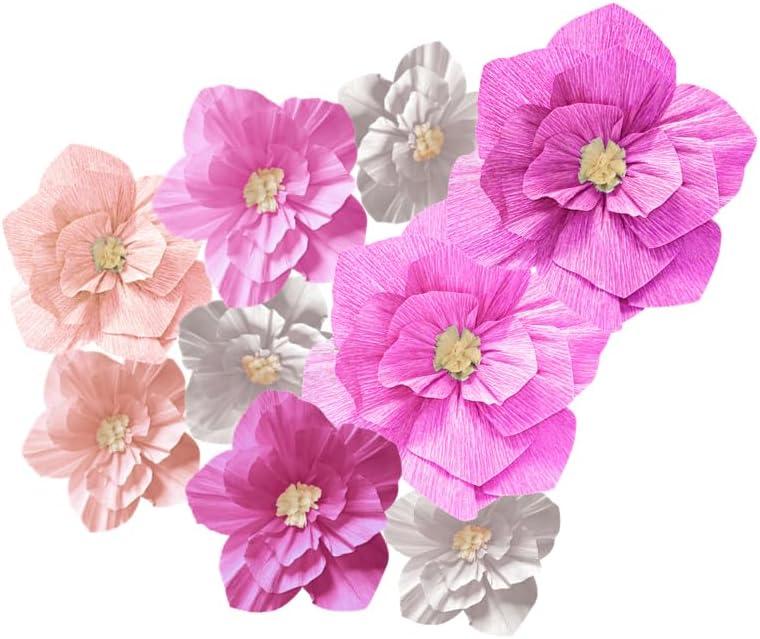 Pink Birthday Party Decorations Paper Flowers Artificial Crepe Tissue Hot Light Pink White Wall Dcor Wedding Birthday Bridal Baby Shower Classroom Nursery Room Backdrop Centerpieces (Pink (9 PCS))