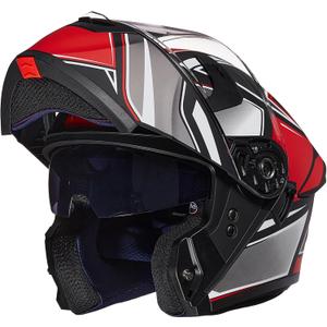 ILM Adult Motorcycle Helmet Dual Visor Flip up Modular Full Face Helmet DOT Model WS206 (Redblack,Medium)