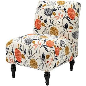 Iauddy Armless Accent Slipper Chair Cover Slipcover, Stretch Spandex Printed Removable Non-Slip, Slip Cover for Accent Chair Without Arms Furniture Protector for Living Dining Room (Beige/Orange, 1) 11"D x 23.6"W x 25.5"H