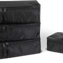 Amazon Essentials 4-Piece Space-Saving Packing Cubes Travel Accessories Set, Luggage Organizer with Double Zipper, Mesh Top, Small/Medium/Large/Slim, Black (Previously Amazon Basics)
