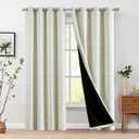 Jinchan 95% Blackout Boho Curtains 84 Inch Length for Bedroom Living Room Sage Green on Beige Geometric Printed Grommet Top Room Darkening Thermal Insulated Window Drapes 2 Panels