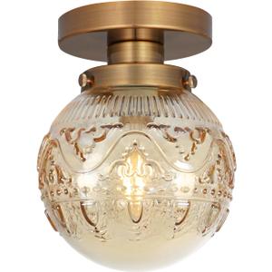 Semi Flush Mount Ceiling Light, Gold Vintage Kitchen Ceiling Lighting Fixture, Amber Globe Glass Close to Ceiling Light, Modern Hallway Lighting for Bathroom Bedroom Corridor Entryway