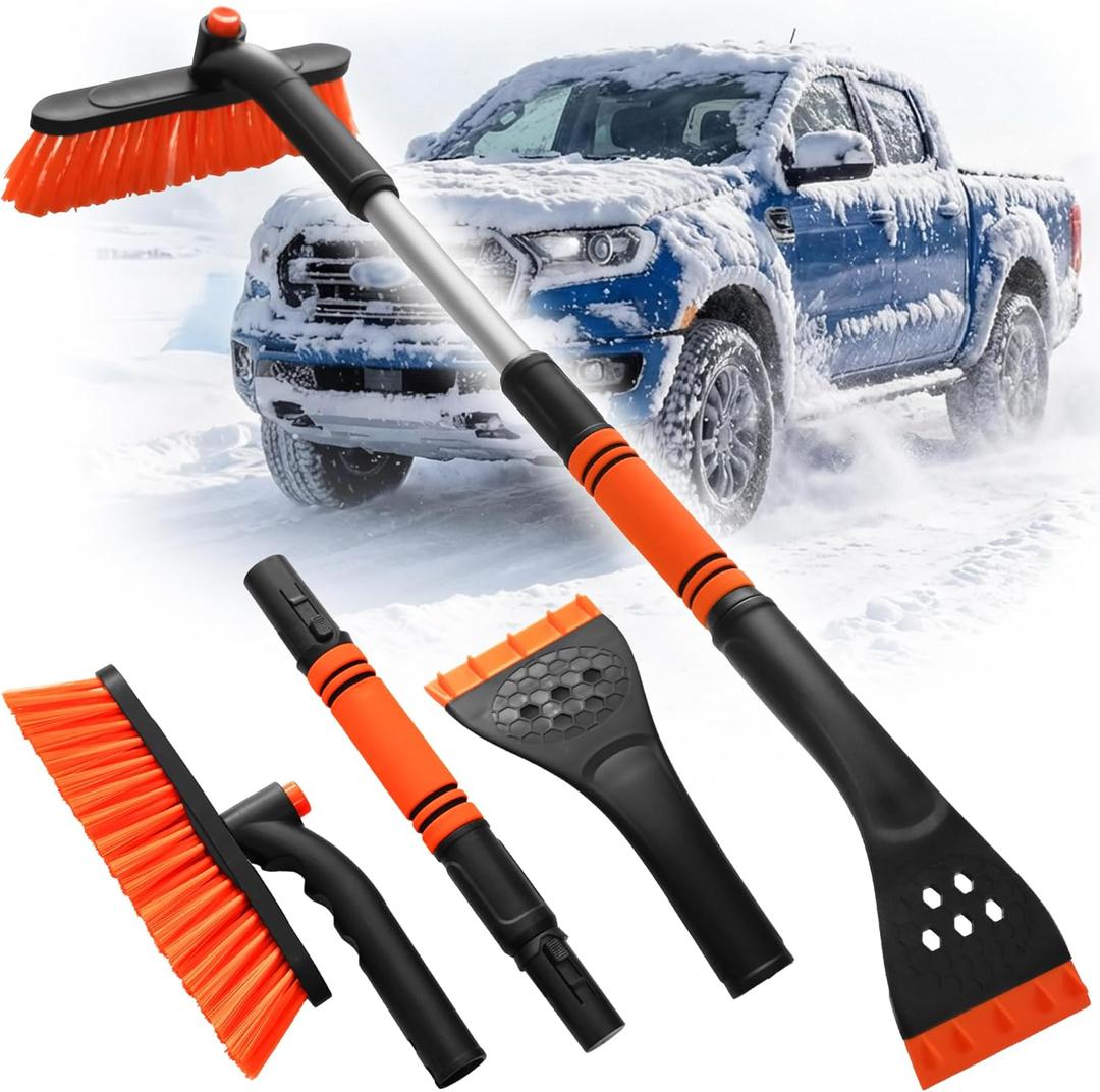 [Upgrade] 36" Extendable & Removable Snow Brush with Ice Scraper for Car Windshield, 360 Pivoting Brush Head, EVA Foam Grip for SUV, Trucks, Auto