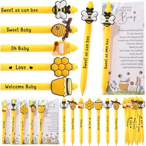 50 Sets Bee Theme Baby Shower Pen Favors for Guests, Including Bee Ballpoint Pens and Baby Shower Thank You Cards with Twist Ties OPP Bags for Gender Reveal Birthday Party Souvenirs Prizes