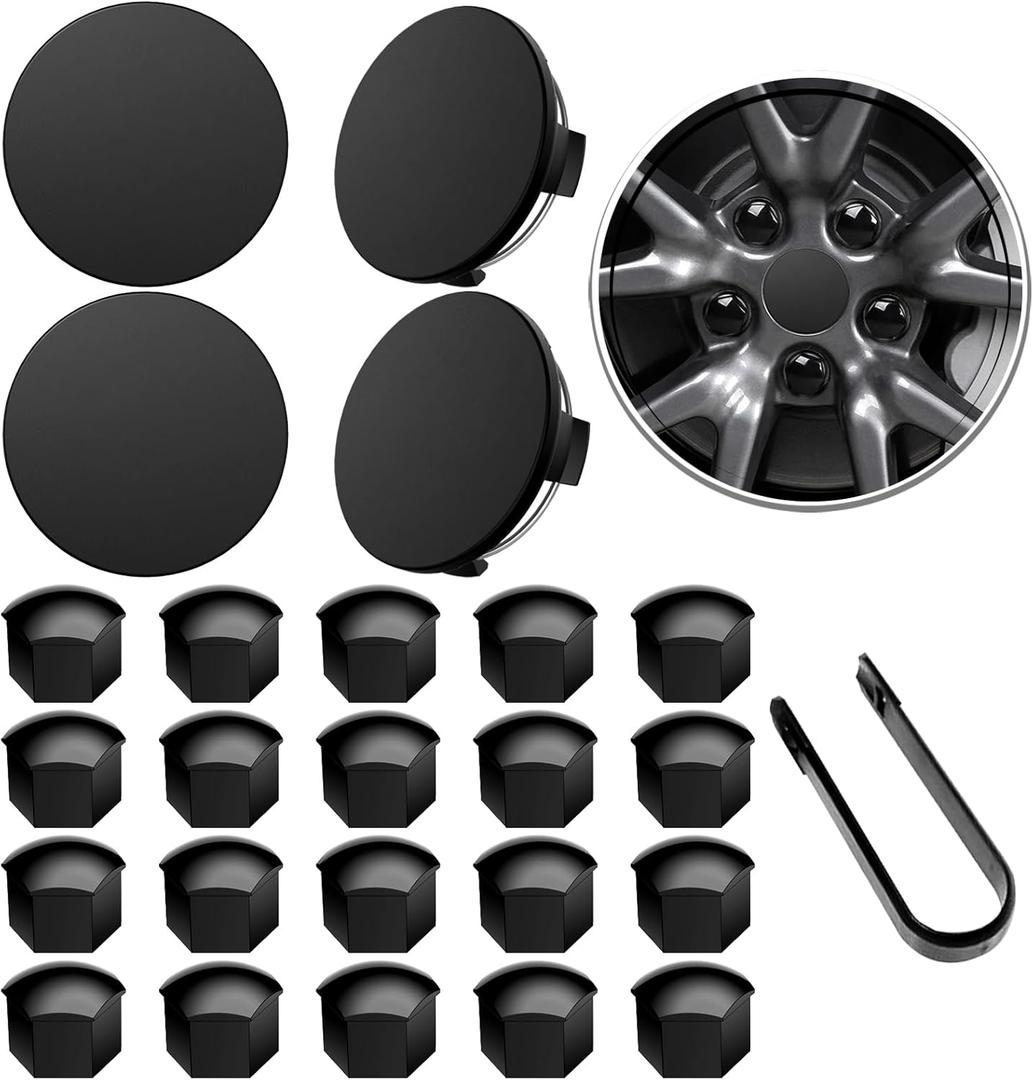 Wheel Center Caps for Tesla Model Y Model 3 19 Inch Model S 20 Inch Wheel Hub Caps Center Cover with 4 Hub Center Cap + 20 Lug Nut Cover + 1 Pack Wrench No Logo, Matte Black