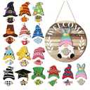Qunclay Interchangeable Wooden Gnome Decor Holiday Seasonal Gnome Decorations with Magnet Pieces and Detachable Hats Changeable Welcome Sign for Home (Farmouse)