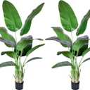 HAIHONG 2Packs 5FT Artificial Bird of Paradise Plant,Faux Palm Tree Potted Plant with Real Touch Leaves,Fake Trees for Home Living Room Office Indoor Outdoor Decor(5 FT-2Packs)