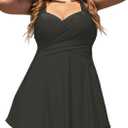 COCOPEAR Women's Elegant Crossover One Piece Swimdress Floral Skirted Swimsuit Matt Black Large