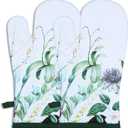 AMOUR INFINI Oven Mitts Set of 1 Quilted Liner with Hanging Loop Non Slip, Heat Resistant, Washable Reusable Oven Mitt (Floral Shrubs 7x13 Inches)