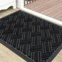 OLANLY Indoor Outdoor Mat, Sturdy Natural Rubber Floor Mat, Non Slip Low Profile Waterproof Doormat, and Stain Front Door Mat, Easy Clean Patio Entrance Mat, 30''x17'', Black
