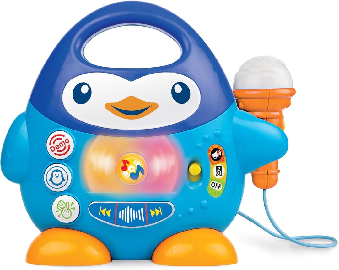 Winfun Penguin Music Player with Microphone for Toddlers 18 Months+ | Sing-Along Toy with Lights, Echo Effect, Animal Sounds, Applause Button | Portable Musical Toy for Kids | Batteries Included