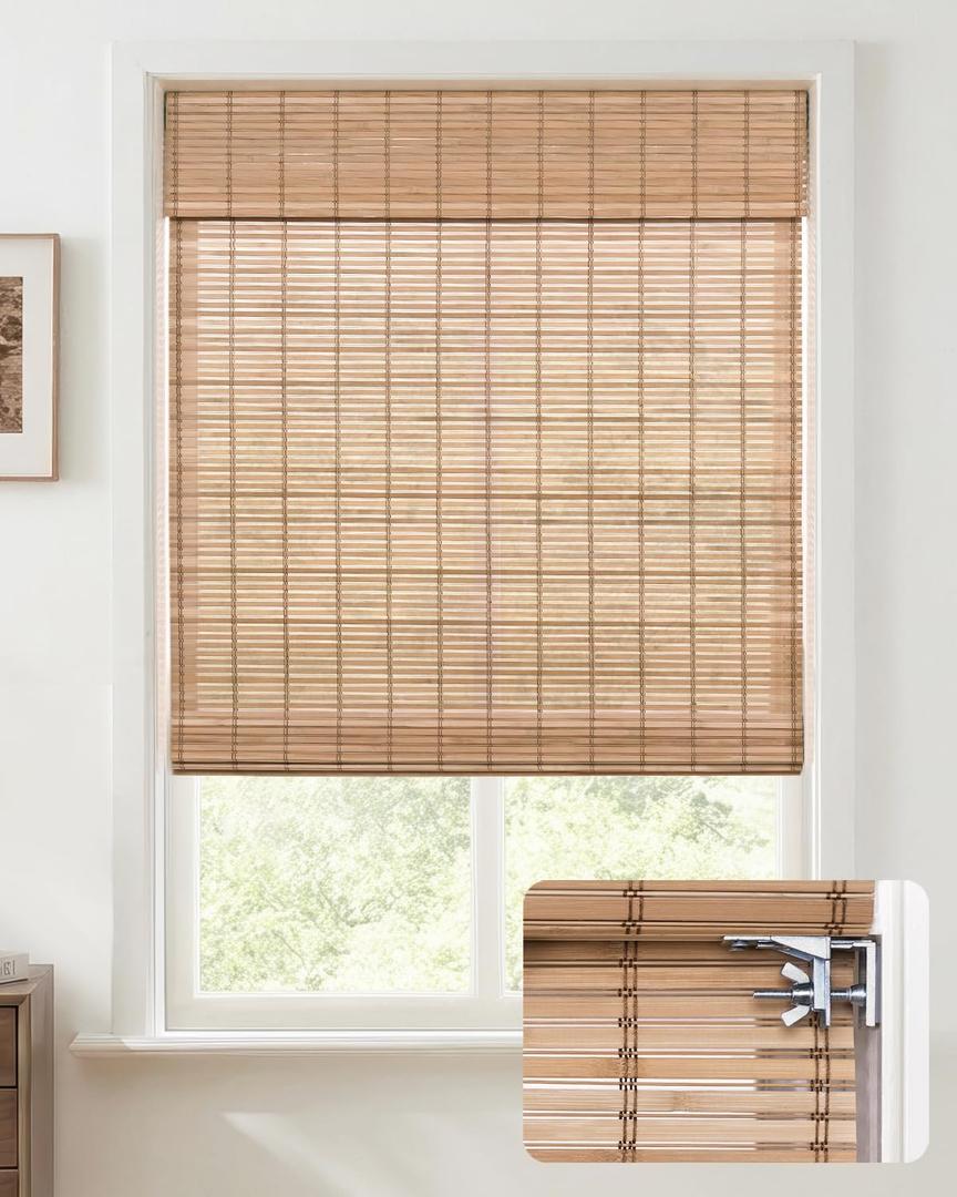 UNISHADES No Drill Cordless Bamboo Roman Shades, 2964 in, Sand Tan | Natural material, Light Filtering, Easy Install