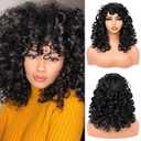Curly Wig for Black Women Bouncy Fluffy Heat Resistant Synthetic Wig Black Afro Kinky Curly Wig for Daily and Cosplay 