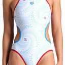 ARENA Women's Fireflow One Sports Swimsuit Double Cross Back Pool Bathing Suit (36, Red/Blue River/White Multi)