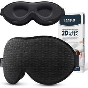 INNELO 3D Contoured Sleep Mask for Side Sleepers - 100% Light Blocking Sleeping Mask for Men & Women, Soft and No Pressure on Eyes - Airplane Blindfold, Night Eye Cover for Travel, Nap, Yoga, Black