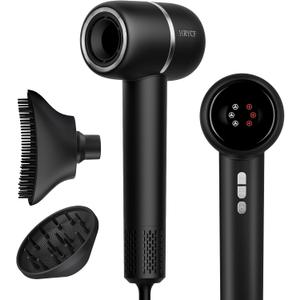 Hair Dryer with Smoothing Brush,160000RPM High Speed Blow Dryer,Negative Ionic Care Hair Dryer,Fast Drying Less Heat Damage Blow Dryer,Thermo-Control Low Noise with Diffuser, Black