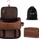 Elviros Toiletry Bag for Mens PU Leather Travel Organizer Kit with Hanging hook, Large Water-resistant Toiletries Bathroom Shaving Bag, Gift For Men (Dark Brown) (EXP 09/30/26)