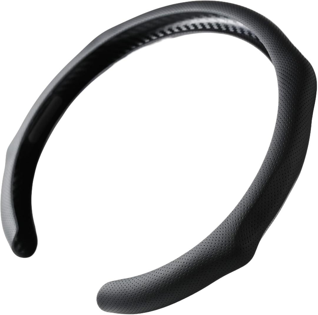 Quick Install Sporty Suede Leather Car Steering Wheel Cover with Braided Grips for All 14" to 15" Sedan Coupe SUV Pickup 14.5 to 15 inches