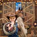 Western Rodeo Party Backdrop Wild West Cowboy Rustic Wooden Barn Door Horse Background Western Themed Boy Girl Birthday Photo Shoot Props (Brown, 2.4x1.8m)