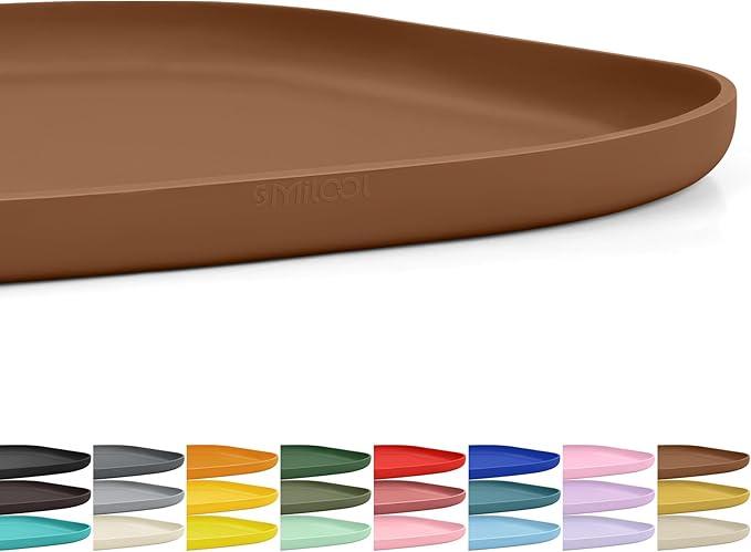 SMILOOL Small Silicone Pet Food Mat with Raised Edge for Food and Water Bowl, Square Dog Feeding Mats, Cat Food Trays for Floor Waterproof, Rubber Tray for Dogs and Cats, 12 x 12 x 0.7 Brown