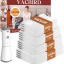 Vacbird Vacuum Seal Bags for Clothing, 16 Pack Vacuum Storage Bags with Rechargeable Cordless Air Pump(4J+4L+4M+4S), Space Saver Bags for Clothes Blanket Duvets Pillows Comforters Travel, 4.13 Inches X 6.3 Inches X 11.22 Inches