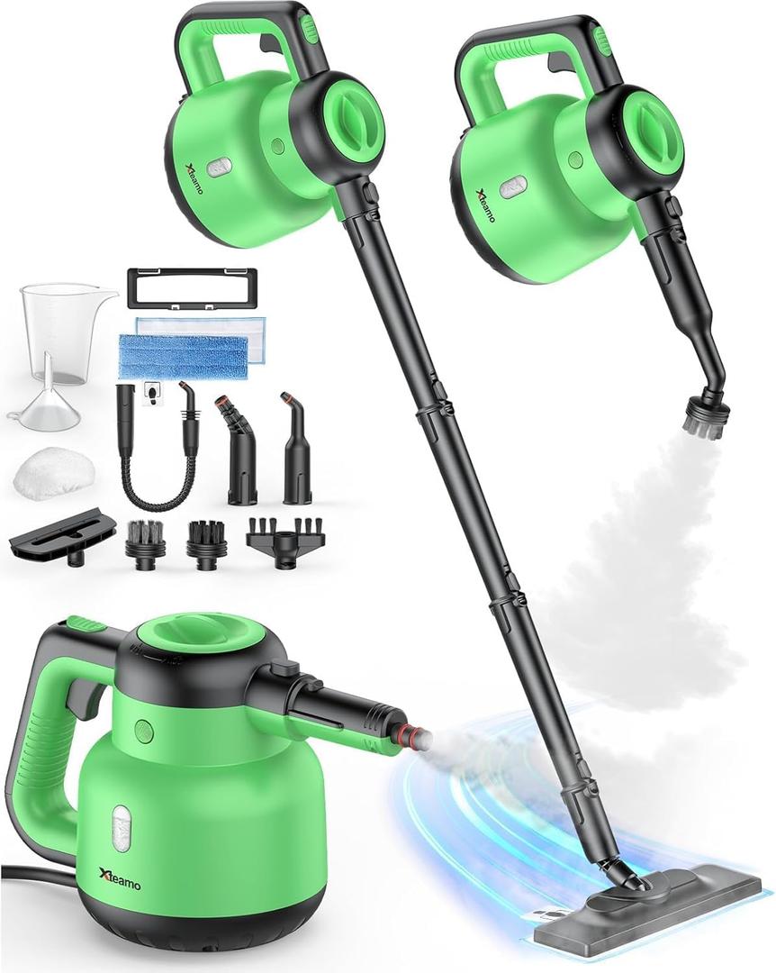 Steam Mop with Detachable Handheld Steam Cleaner for Home, 12-in-1 Multi Accessories, Quick 15s Heat, 221F Floor Steamer & 320ml Water Tank, Powerful Steamer for Cleaning Floor, Carpet, Windows, Tile (Geen)