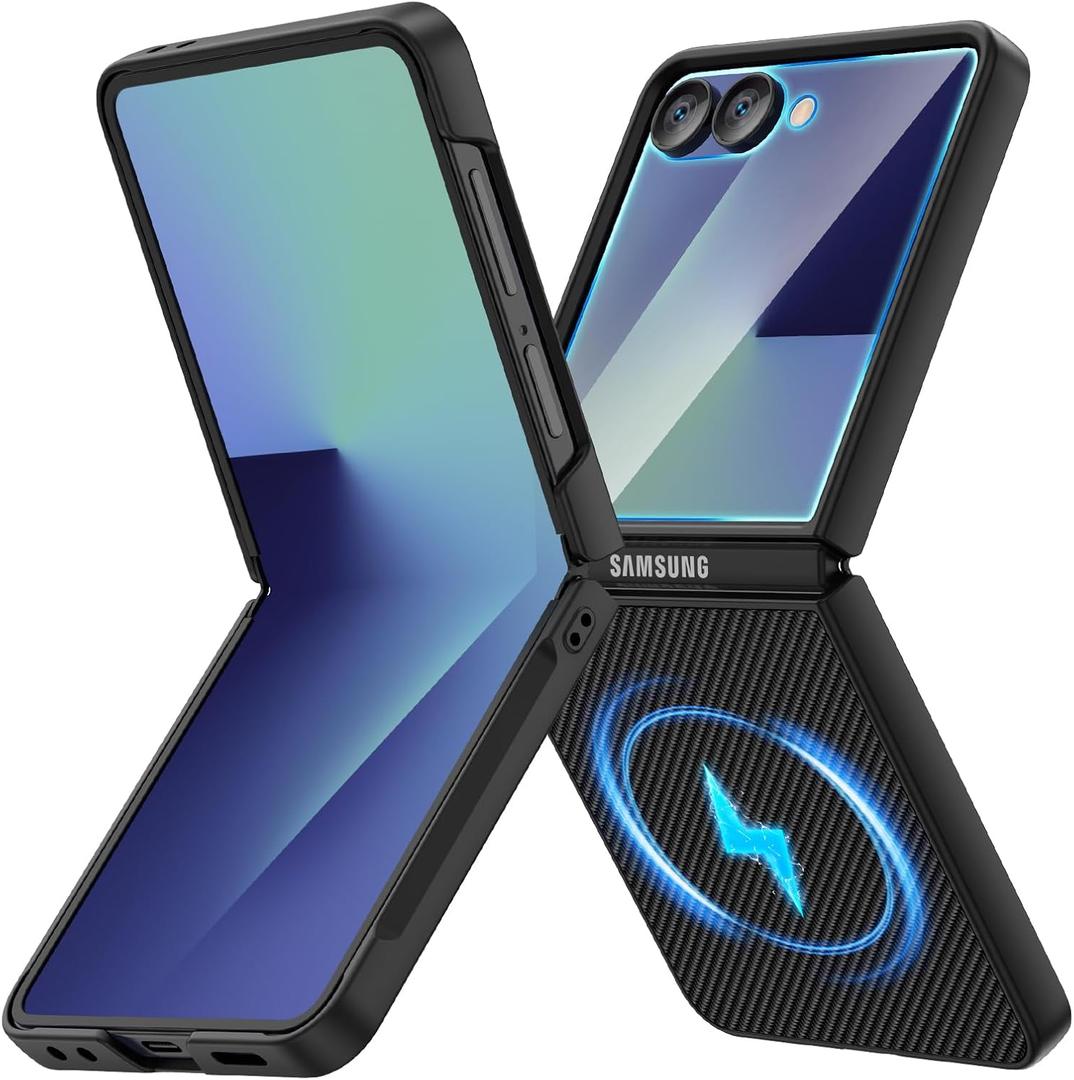 Ruky for Z Flip 7 Slim Case, Full Body Cover Anti-Scratches Shockproof Hard PC Ultra-Thin, [Compatible with MagSafe] Protective Magnetic Carbon Fiber Phone Cover for Samsung Galaxy Z Flip 7 5G, Black