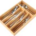 Bamboo Kitchen Drawer Organizer, 8.25 Inch Silverware Utensil Holder for Samll Drawer, Silverware Organizer for Cutlery Knives
