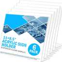 Acrylic Sign Holder 8.5 x 11 Horizontal 6 Pack Slant Back Acrylic Stands for Display Plexiglass Clear Acrylic Display Stands for Ad Frame, Picture Photo Frames, Promotions, Restaurants, Office