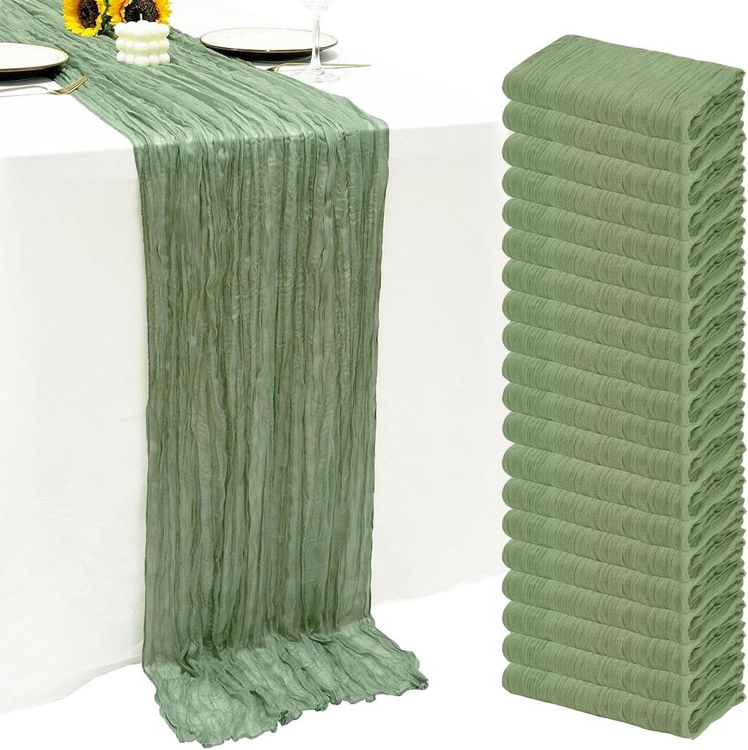 20Pack Sage Green Cheese Cloth Table Runner 10Ft Cheesecloth Table Runner Boho Gauze Table Runners Sage Green Wedding Decor for Party Bridal Shower Thanksgiving Christmas (20 Pack 20 x 120 inch)